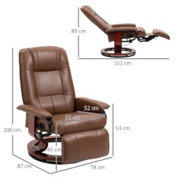 HOMCOM Ergonomic Office Recliner Sofa Chair PU Leather Armchair Lounger in Brown - thumbnail 3