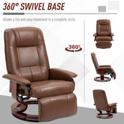 HOMCOM Ergonomic Office Recliner Sofa Chair PU Leather Armchair Lounger in Brown - thumbnail 5