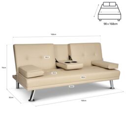 Bravich LTD Manhattan Sofa Bed 2 Seater Faux Leather Click Clack in Beige - thumbnail 2