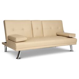 Bravich LTD Manhattan Sofa Bed 2 Seater Faux Leather Click Clack in Beige - thumbnail 4