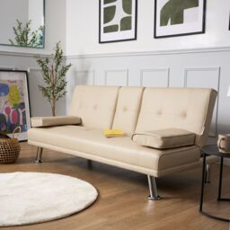 Bravich LTD Manhattan Sofa Bed 2 Seater Faux Leather Click Clack in Beige