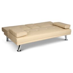 Bravich LTD Manhattan Sofa Bed 2 Seater Faux Leather Click Clack in Beige - thumbnail 3