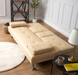 Bravich LTD Manhattan Sofa Bed 2 Seater Faux Leather Click Clack in Beige - thumbnail 5
