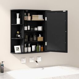 Gymax Mirrored Bathroom Cabinet Wall Medicine Cabinet With Adjustable Shelves in Black - thumbnail 5