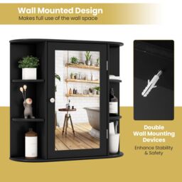 Gymax Mirrored Bathroom Cabinet Wall Medicine Cabinet With Adjustable Shelves in Black - thumbnail 3