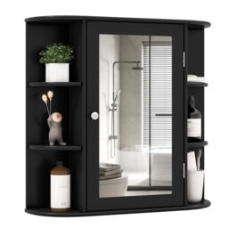 Gymax Mirrored Bathroom Cabinet Wall Medicine Cabinet With Adjustable Shelves in Black