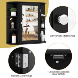 Gymax Mirrored Bathroom Cabinet Wall Medicine Cabinet With Adjustable Shelves in Black - thumbnail 6