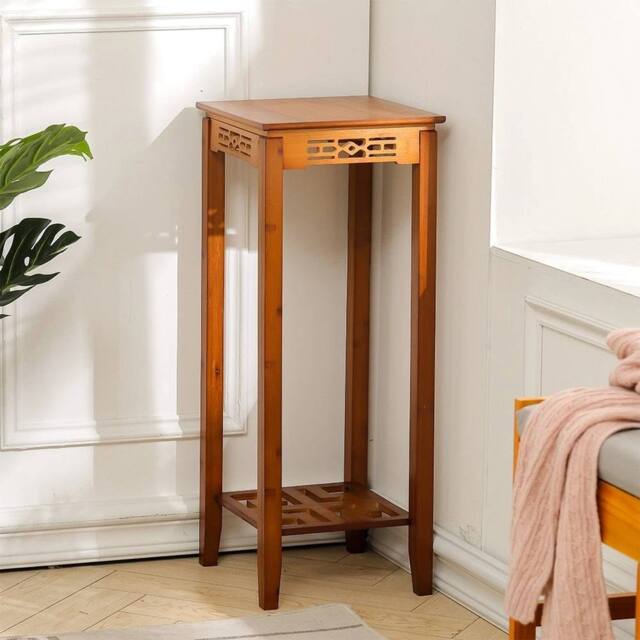 FORGEVIO Square Plant Stand 2Tier Bamboo Classic Chinese Style Plant Stand in Brown - image 1