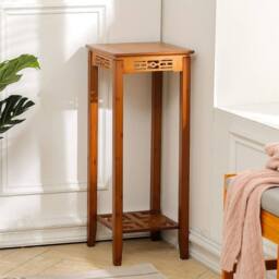 FORGEVIO Square Plant Stand 2Tier Bamboo Classic Chinese Style Plant Stand in Brown