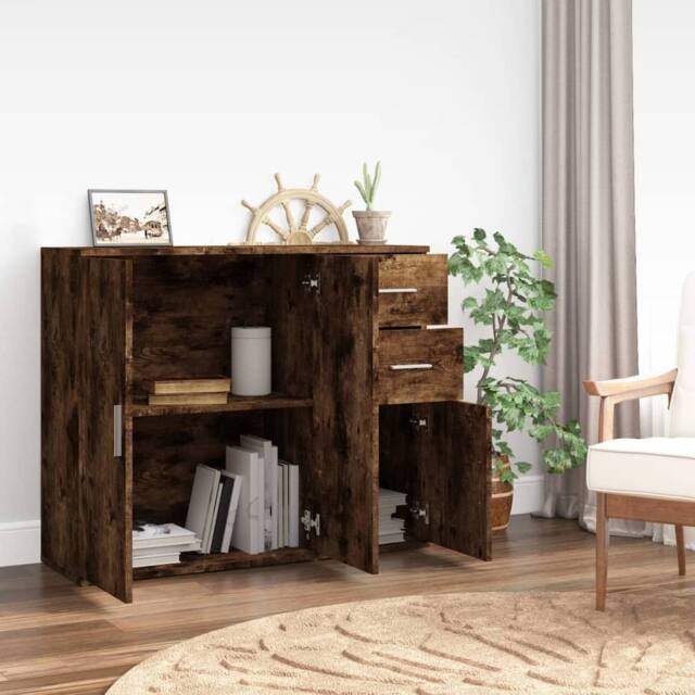Berkfield Home Sideboard Smoked Oak 91x29.5x75 cm Engineered Wood in Brown - image 1
