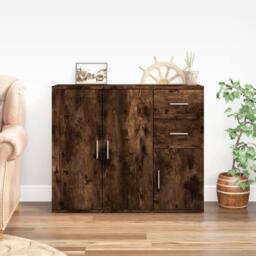 Berkfield Home Sideboard Smoked Oak 91x29.5x75 cm Engineered Wood in Brown - thumbnail 2
