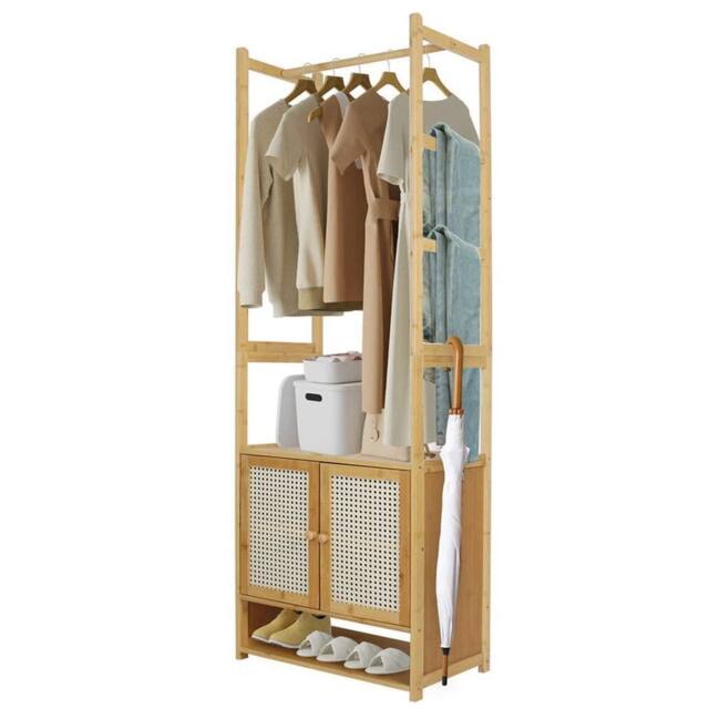 Kelvenix Bamboo Clothes Rail Rack Garment Cabinet Free Standing in Brown - image 1