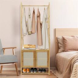 Kelvenix Bamboo Clothes Rail Rack Garment Cabinet Free Standing in Brown - thumbnail 4