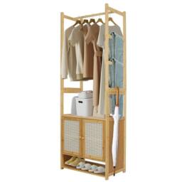 Kelvenix Bamboo Clothes Rail Rack Garment Cabinet Free Standing in Brown