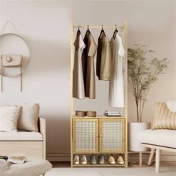 Kelvenix Bamboo Clothes Rail Rack Garment Cabinet Free Standing in Brown - thumbnail 5
