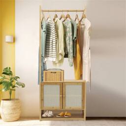 Kelvenix Bamboo Clothes Rail Rack Garment Cabinet Free Standing in Brown - thumbnail 3