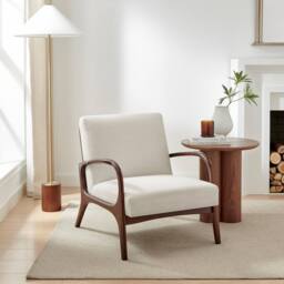 FurnitureboxUK Esmeray Beige Fabric Mid Century Modern Accent Chair