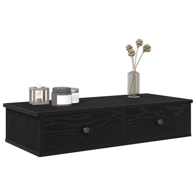 Berkfield Home Wall Shelf with Drawers Black 80x31x17 cm Engineered Wood - Size: 80 x 31 x 17 cm - image 1