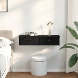 Berkfield Home Wall Shelf with Drawers Black 80x31x17 cm Engineered Wood - Size: 80 x 31 x 17 cm - thumbnail 3