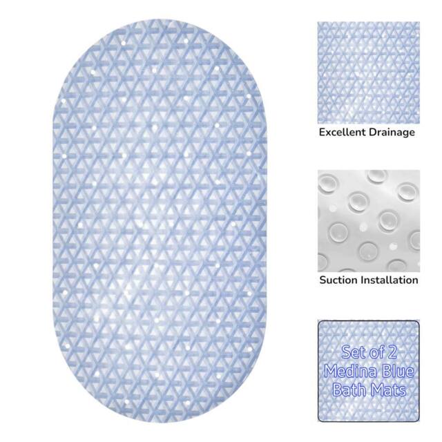 Showerdrape Medina Anti Slip PVC Bath Mat 69cm x 36cm - 2 Set in Blue - Size: 69 cm x 36 cm - image 1
