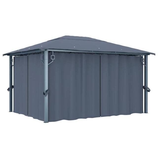 Berkfield Home Gazebo with Curtain 400 x 300 cm Anthracite Aluminium in Black - image 1