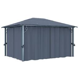 Berkfield Home Gazebo with Curtain 400 x 300 cm Anthracite Aluminium in Black - thumbnail 1