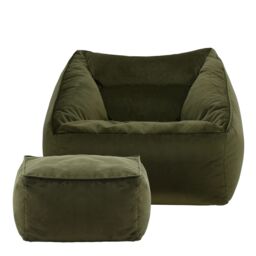 icon Natalia Velvet Adults Bean Bag Armchair & Pouffe, Large Beanbag & Footstool Olive Green - thumbnail 3