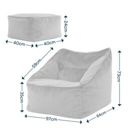 icon Natalia Velvet Adults Bean Bag Armchair & Pouffe, Large Beanbag & Footstool Olive Green - thumbnail 7