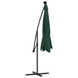 Berkfield Home Hanging Parasol with LED Lighting 300 cm Green Metal Pole - thumbnail 8