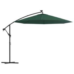 Berkfield Home Hanging Parasol with LED Lighting 300 cm Green Metal Pole - thumbnail 3