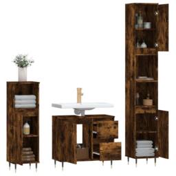 Berkfield Home Modern 3 Piece Bathroom Furniture Set Smoked Oak Engineered Wood in Brown - thumbnail 4