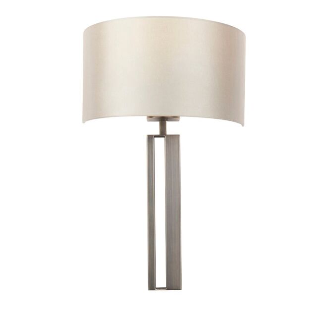 Loops Brushed Bronze Slotted Wall Light Fitting & Mink Satin Half Shade - Dimmable - image 1