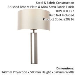Loops Brushed Bronze Slotted Wall Light Fitting & Mink Satin Half Shade - Dimmable - thumbnail 2