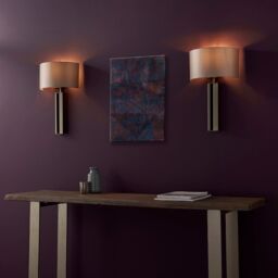 Loops Brushed Bronze Slotted Wall Light Fitting & Mink Satin Half Shade - Dimmable - thumbnail 4