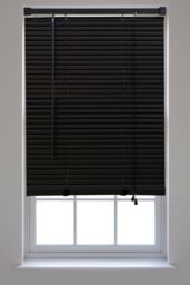 Furnished Black PVC 25mm Slat Venetian Blinds - Trimmable Window Blinds for Home & Office - Size: 115 cm width x 150 cm drop