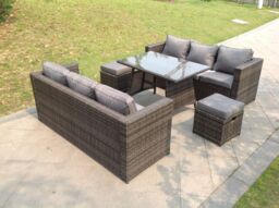 Fimous 8 Seater Lounge Rattan Sofa Set Dining Table Stools Outdoor Garden Furniture in Dark Grey - thumbnail 4