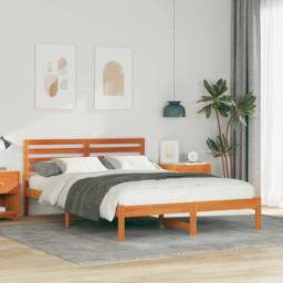 Berkfield Home with Headboard Wax brown 140 x 220 cm Solid pine wood - thumbnail 2