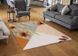 Benjamin Tate Design Autumn Geometric Shapes & Flowers Rug in Natural - Size: Large - thumbnail 2