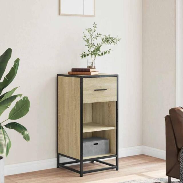 Berkfield Home Sideboard Sonoma Oak 35.5x35x76 cm Engineered Wood & Metal in Light Oak - image 1