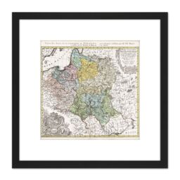 Artery8 Map Antique 1750 Homann Poland Old Historic Replica 8X8 Inch Square Wooden Framed Wall Art Print Picture with Mount in Black - thumbnail 1