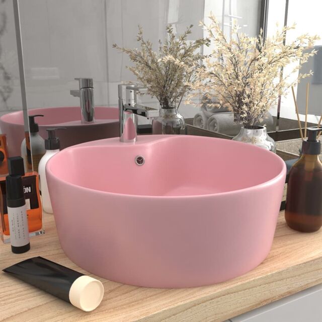 Berkfield Home Luxury Wash Basin with Overflow Matt Pink 36x13 cm Ceramic - image 1