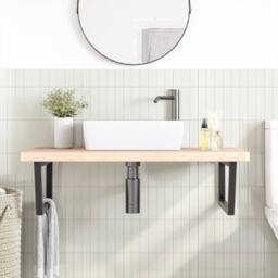 Berkfield Home Basin Shelf Wall Mounted Steel & Solid Wood Oak in Light Oak - thumbnail 3