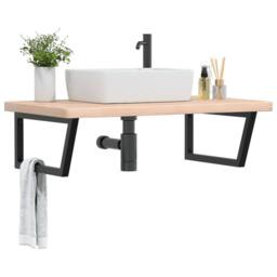 Berkfield Home Basin Shelf Wall Mounted Steel & Solid Wood Oak in Light Oak - thumbnail 2