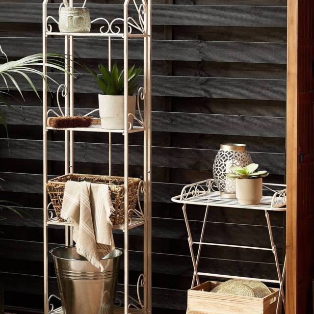 Wyld and Coco White Metal 4-Tier Free-Standing Bath Shelf Vintage Style - image 1