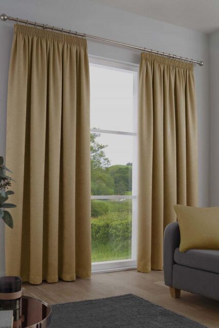 Fusion 'Galaxy' Pair of Light Reducing Thermal Effect Pencil Pleat Curtains in Mustard - Size: 117 cm width x 137 cm drop - image 1