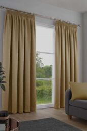 Fusion 'Galaxy' Pair of Light Reducing Thermal Effect Pencil Pleat Curtains in Mustard - Size: 117 cm width x 137 cm drop - thumbnail 1