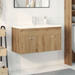 Berkfield Home Sink Cabinet with Built-in Basin Artisan Oak Engineered Wood in Brown - thumbnail 3