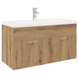 Berkfield Home Sink Cabinet with Built-in Basin Artisan Oak Engineered Wood in Brown - thumbnail 2