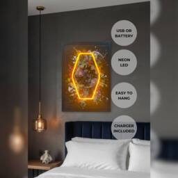 HOME LUXE INTERIOR Graffiti Watch Neon LED Wall Art - 40x60cm Pop Art Canvas USB - Size: 40x60 cm - thumbnail 2