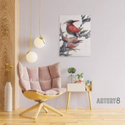 "Artery8 Album of Sketches Birds 1841 Canvas Wall Art Print Hokusai in Red - Size: W18"" x H24""" - thumbnail 3